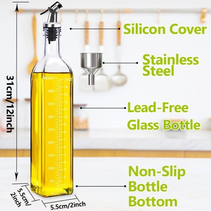 1/2 Pcs 500ml Glass Oil Bottle, Square Glass Oil Jug Glass Oil Bottle Soy Sauce and Vinegar Bottle Soy Sauce and Vinegar Bottle
