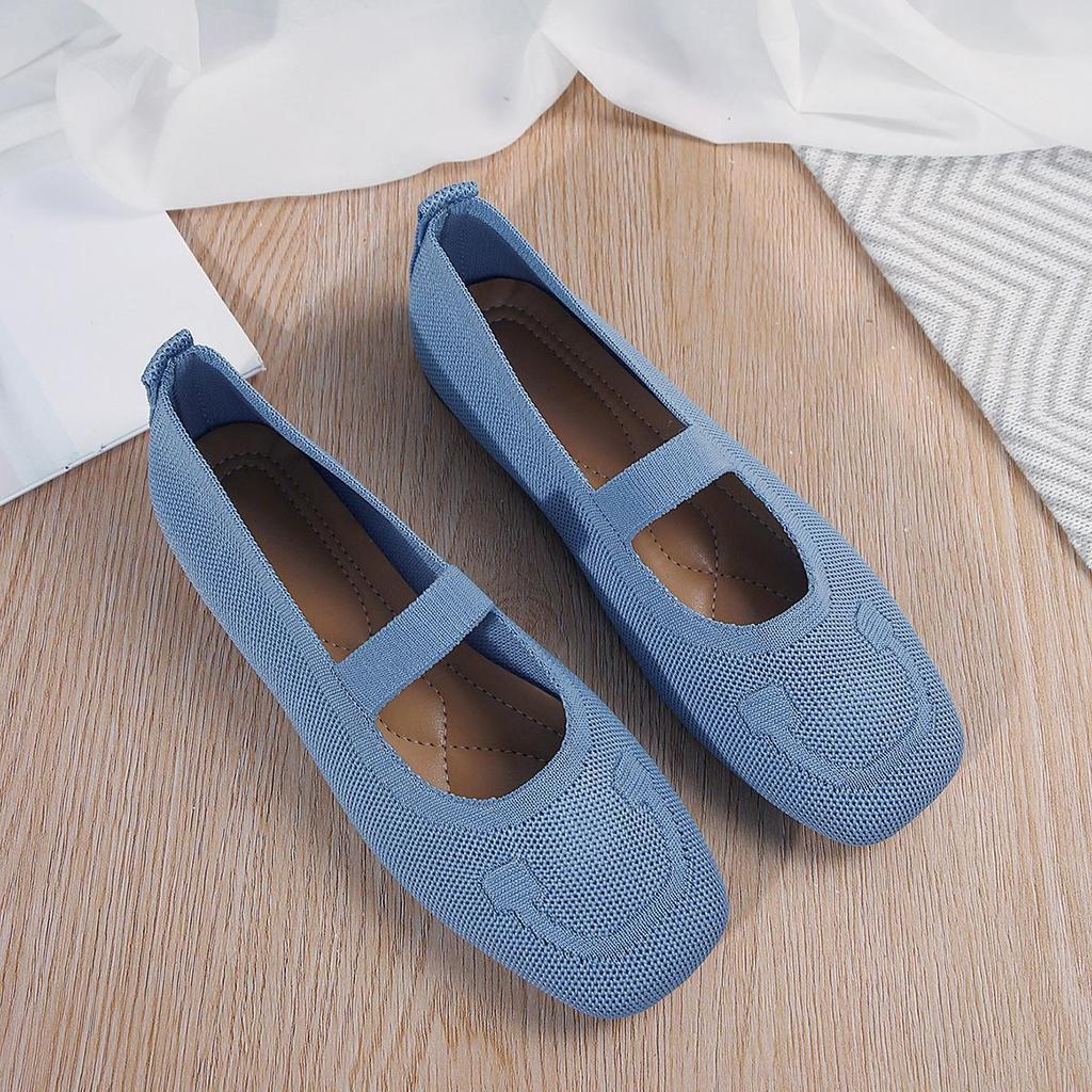 Scarpe Piatte Casual da Donna in Maglia Monocolore Slip-On Mary Jane Scarpe Comode per Camminare