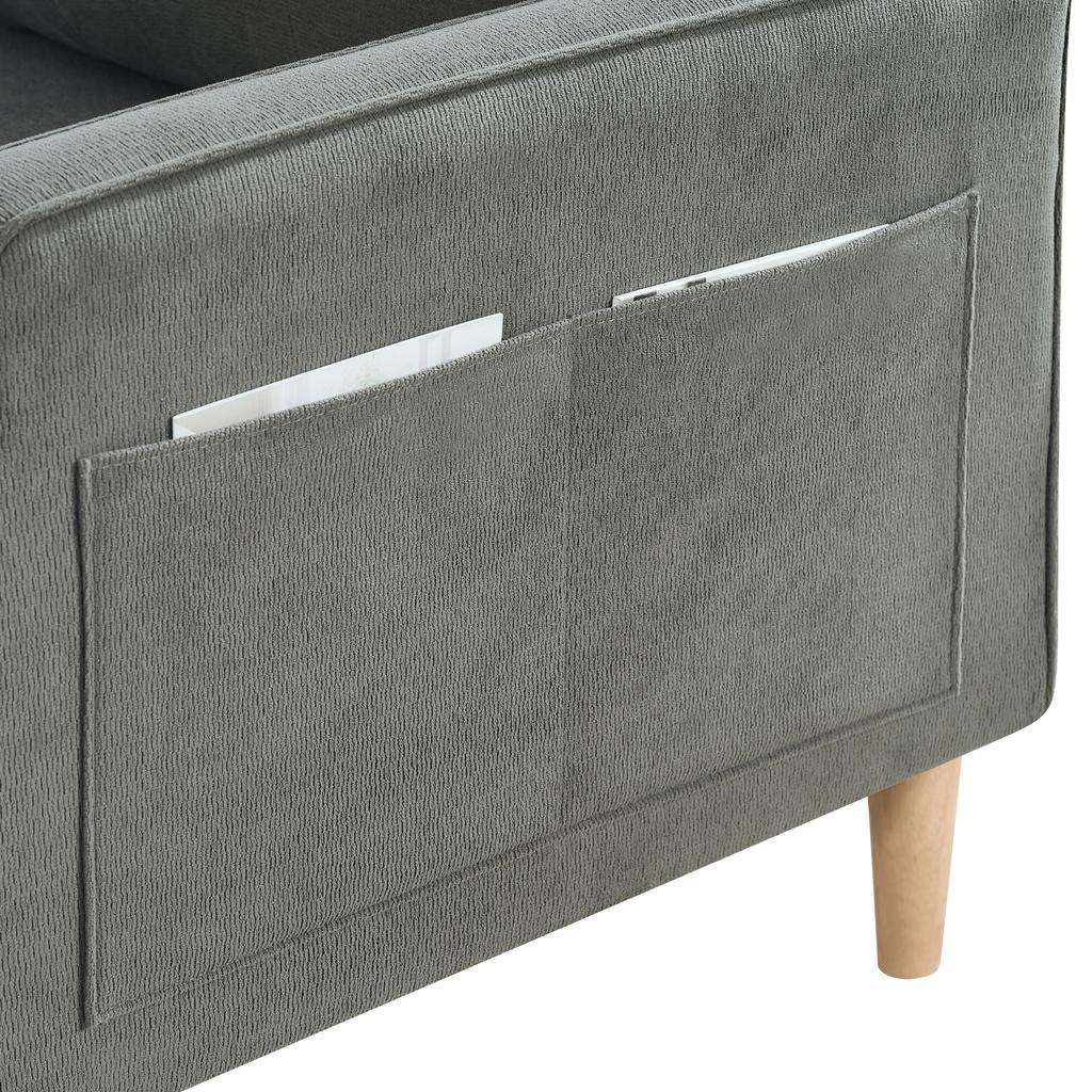 Canapé Deux Places avec Port de Charge USB et Pieds en Bois, Canapés en Tissu avec Coussin Épais pour Petit Appartement