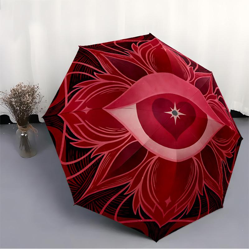 1pc Heart Eye Automatic Open/close Folding Compact Umbrella, 8-Rib Sturdy Canopy, Lightweight Portable, Everyday Use, Gift,003