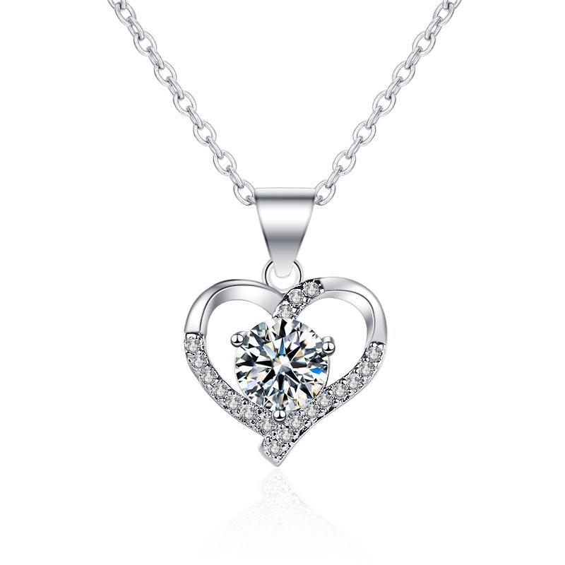 Heart Design Silver Necklace with Moissanite Pendant for Women by Xiaohongshu Kuaishou Douyin