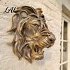 Decorative Wall Mount for Store Lion Sculpture Resin Retro Bronze Art 3D Animal Head Home Ornament Figurine Hollow Hanging Pendant Indoor