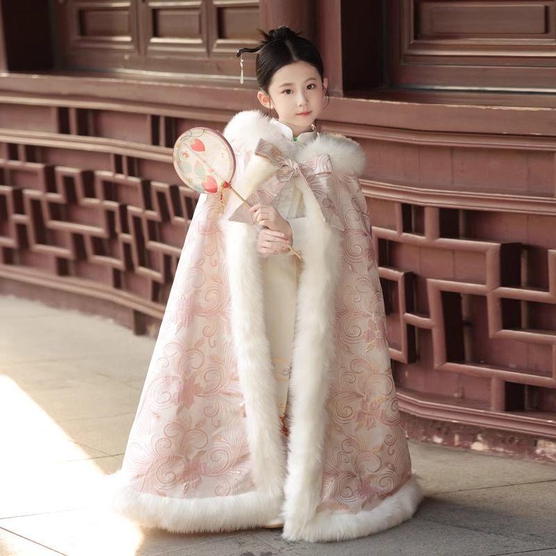 Mädchen Kapuzen-Hanfu-Umhang - Warmer Herbst/Winter Prinzessinnen-Schal im chinesischen Stil