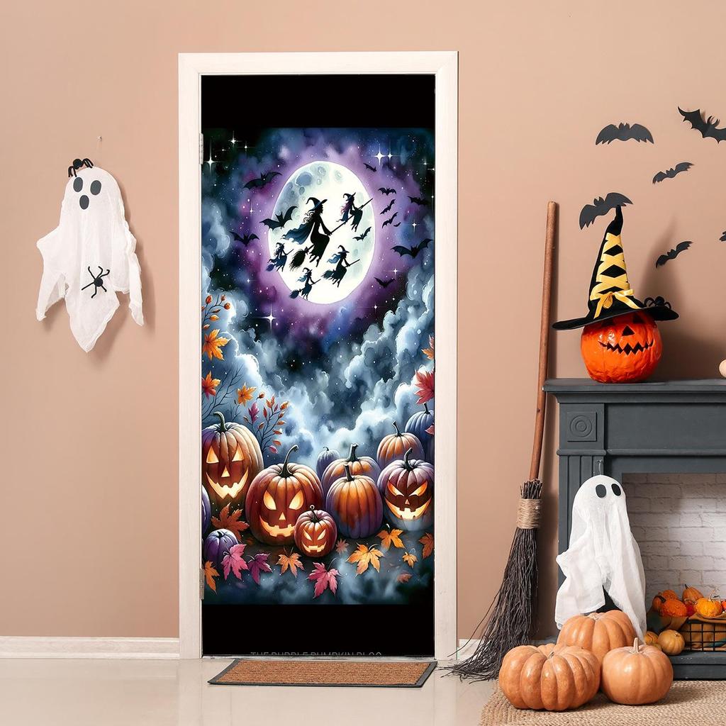 Halloween Pattern Stretch Carpet Fabric Door Cover - Easy Installation