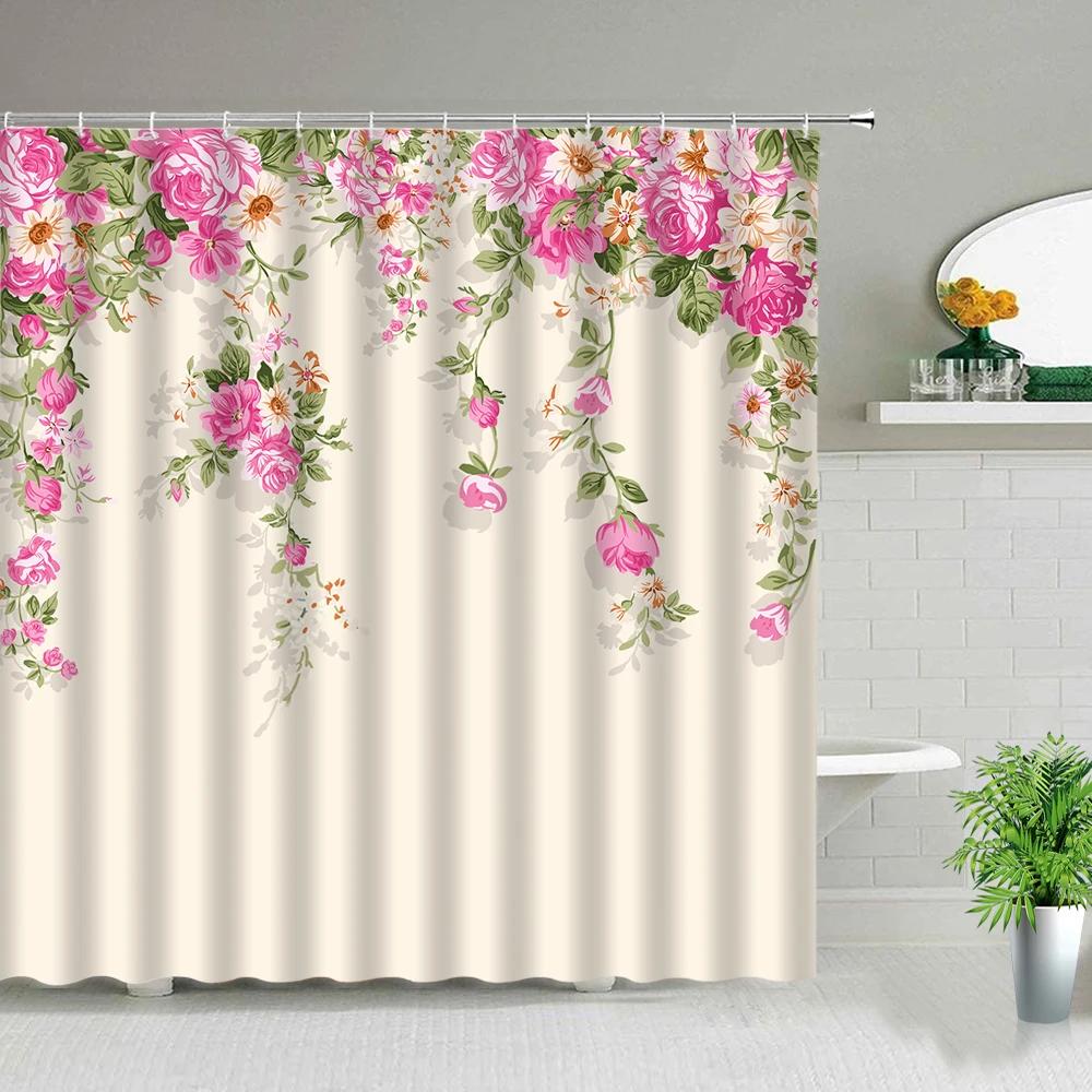 Garden Background Wall Flower Plant Scenery Shower Curtains Modern Chinese Style Dandelion Floral Green Leaf Bathroom Screen