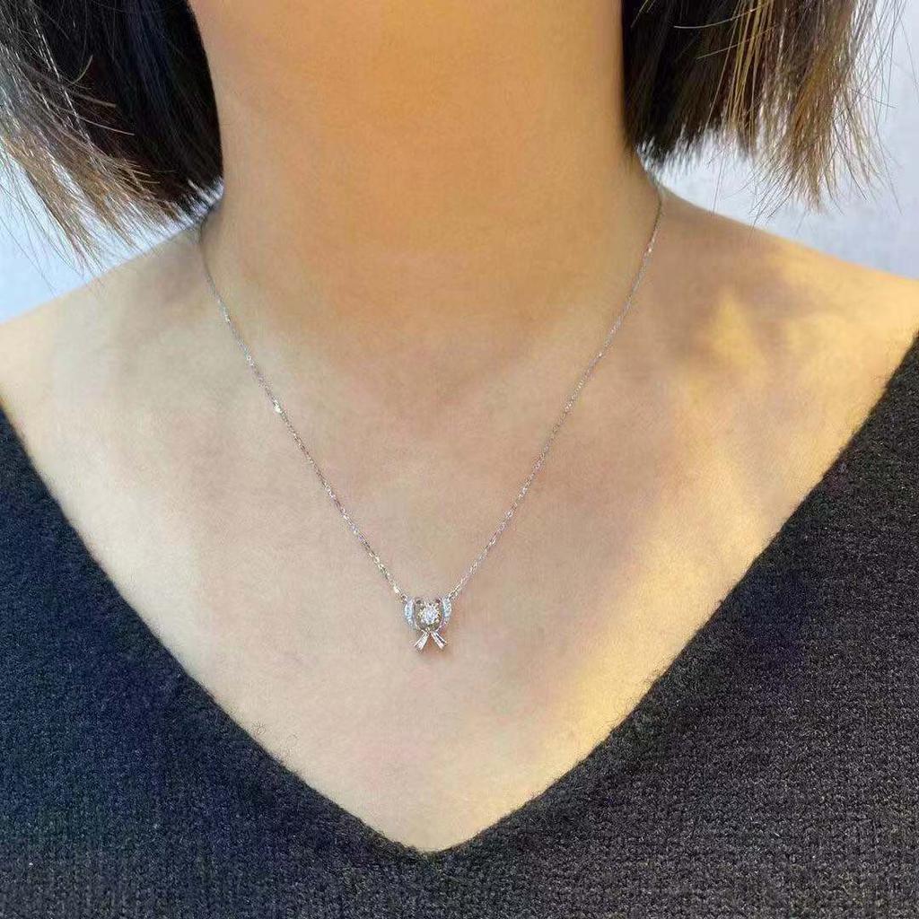 Silver Jewelry Design Bow and Smart Silver Necklace Fashion Jewelry Light Luxury Accessories Clavicle Chain Women