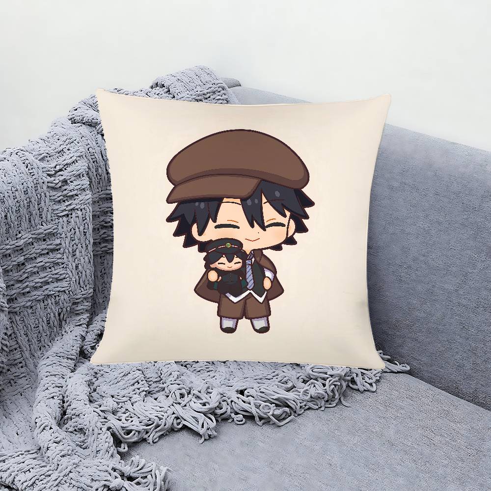Anime B-Bungo S-Stray Dogs Chibi Pillow Case Cushion Cover Cute Throw Pillow Case For Car Sofa Pillowcase Polyester With Zipper
