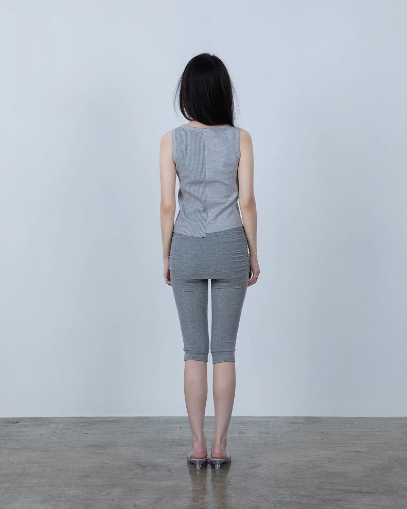 Yokitoki Folding Shirring Capri Leggings [Grey]
