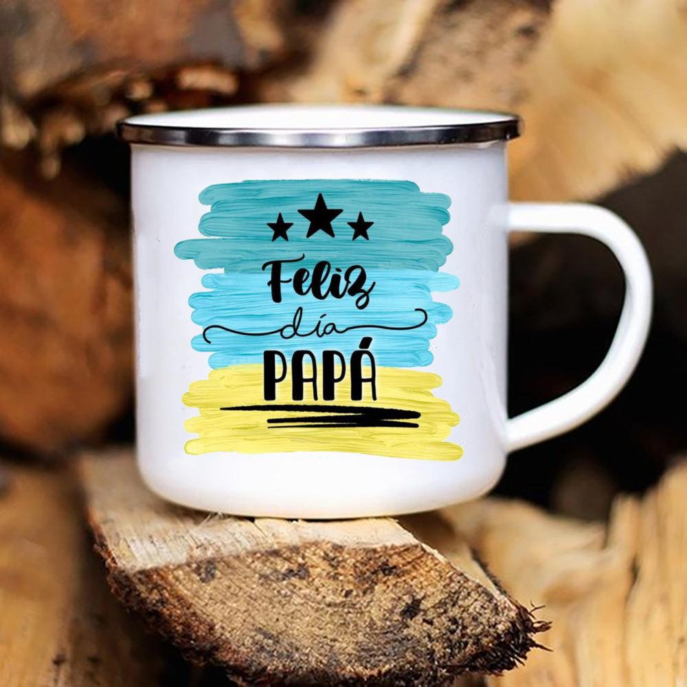 Best Dad In The Word Print Mug Camping Handle Mugs Handle Campfire Party Enamel Cup Creative Coffee Cups The Best Gifts for Dad