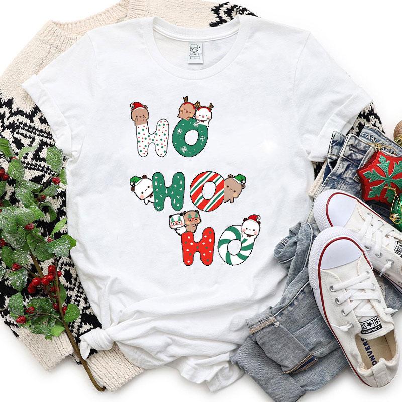 Kawaii Bubu Dudu Merry Christmas Couple Tshirt Trendy Funny Cartoon Anime Shirt Fashion Holiday Party Celebrate Cotton Tees
