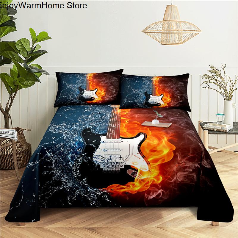 fashion Music Sheet Set Piano Keyboard Music Note Printed Bed Flat Sheet With Pillowcase Polyester Bedding