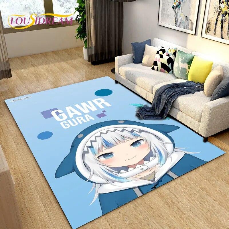 Cute Anime Gawr Gura Hololive Shark Area Rug,Carpet Rug for Living Room Bedroom Sofa Doormat Decoration, Kids Non-slip Floor Mat