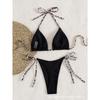 Ladies' Fashion Leopard Print Lace Up Bikini Swimsuit, Beach Vacation Set