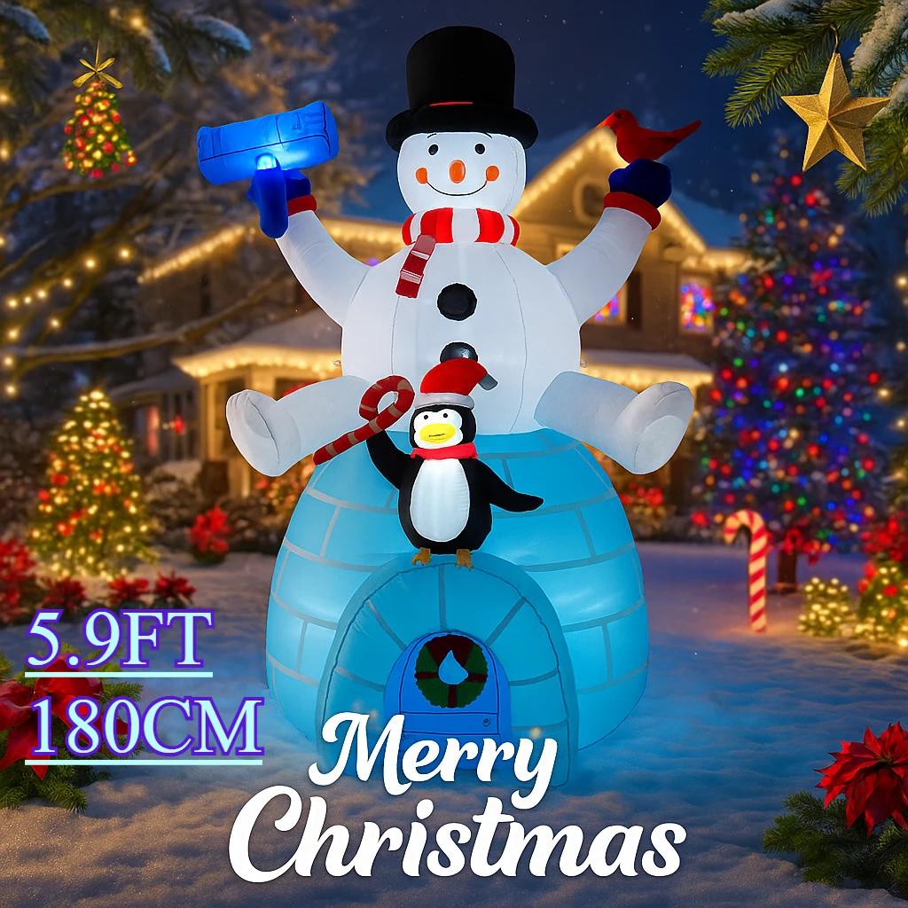 5.9FT Xmas Holiday Inflatable Yard Decor Snowman Penguin Igloo LED Christma Home Decoration Ornament Toy Gift Supplies Decor