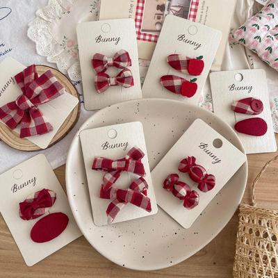 2 Stück/Los Baby Schleife Haarspangen Haarnadeln Rot karierte Haarnadel Stirnfransen Seitenclip Süße Bonbon Haarnadel Kopfschmuck Kinder Haaraccessoires