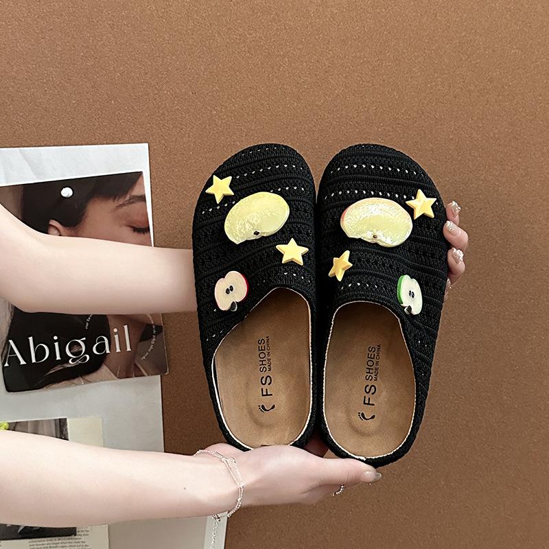 

Fashion casual home bag head slippers summer 2025 new versatile breathable cute cartoon apple cool slippers 35
