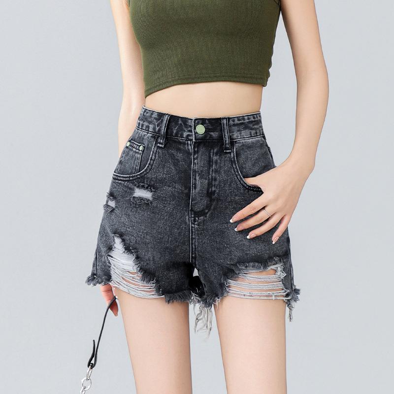 

Women s High Waist Black Ripped Denim Shorts - Summer 2026 A-line Loose Fit XL