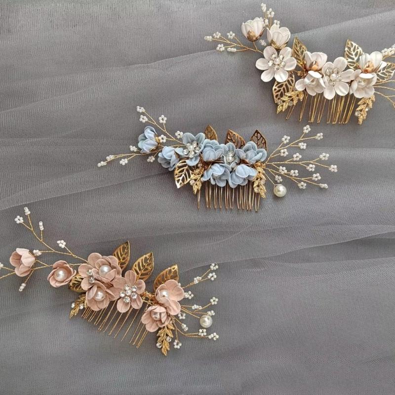 Handmade Floral Hairpiece with Crystal Wedding Hair Comb for Bride or Bridesmaid Ethnic Style Headwear Accessories