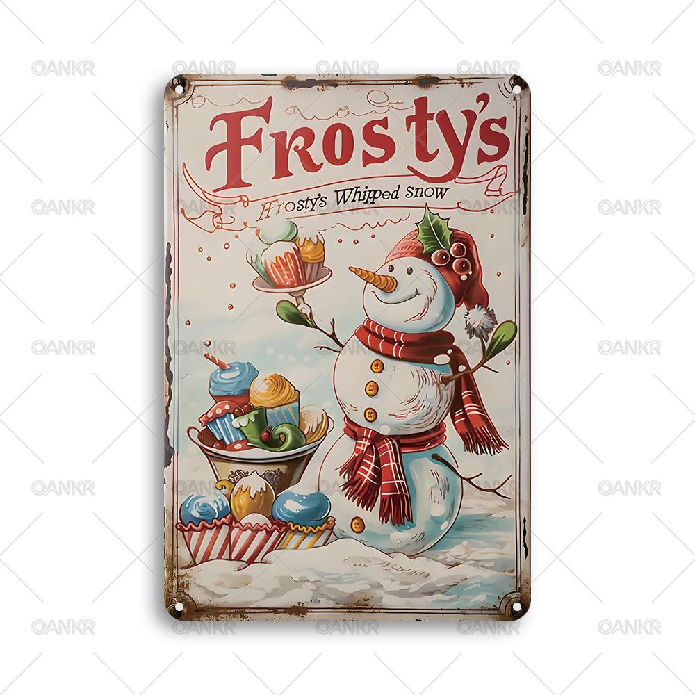 

Vintage Childrens Room Sweet Decor Poster Metal Tin SignFrosty Snowman Winter Holiday Retro Metal Signs for Bedroom Home Decor 20x30cm（7.8x11.8inch）