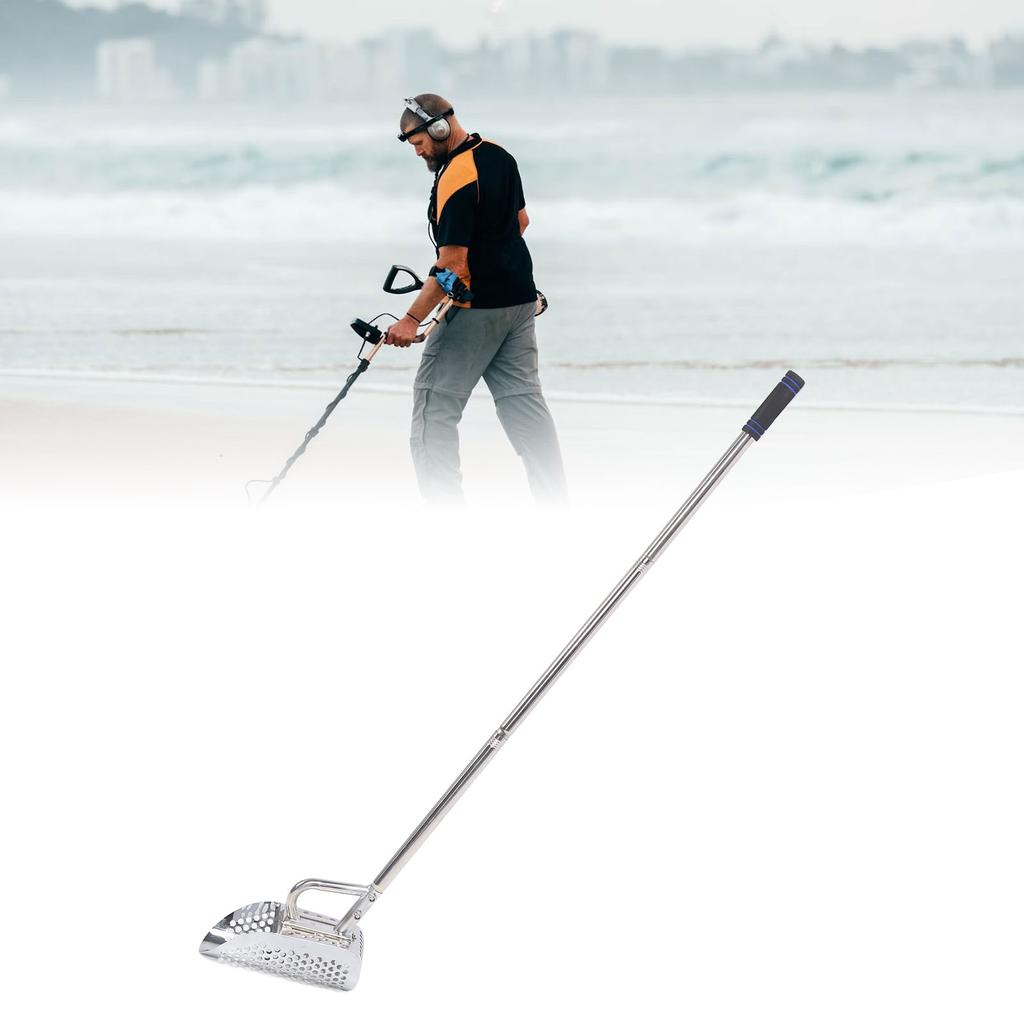 Sand Scoop for Metal Detecting Stainless Steel Fast Sand Sifter Shovel with Long Handle for Underwater Treasure Finding