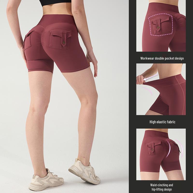 Hoge Taille Afslankende Yoga Cargo Shorts: Sneldrogende, Heupliftende, Hoge Elasticiteit Fitnesskleding