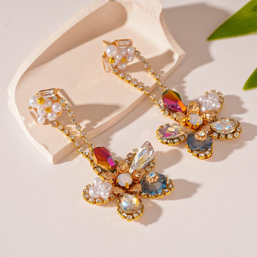 Серьги-цветы со стразами и искусственным жемчугом, женские французские серьги-подвески