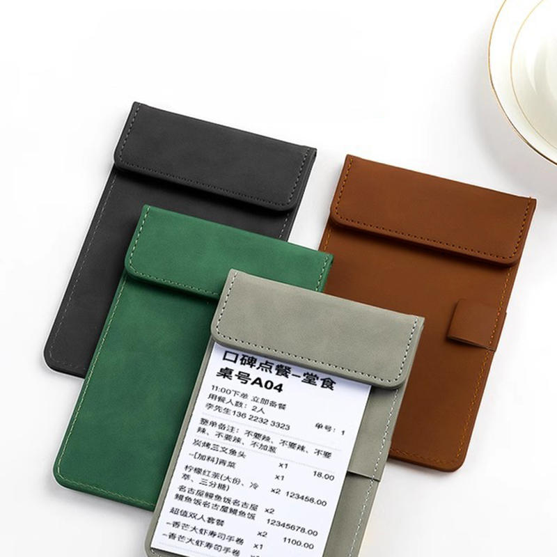 Restaurant Menu Clipboard A6 Writing Pad PU Leather Clipboard Mini Paper Tablet Conference Folder Colorful A6 Bill Clip
