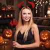 Three Pronged Cane Prop Halloween Red Devil Costume, Glitter Horn Headband And Trident Costume Accessories for Cosplay, Masquerade Party Performance