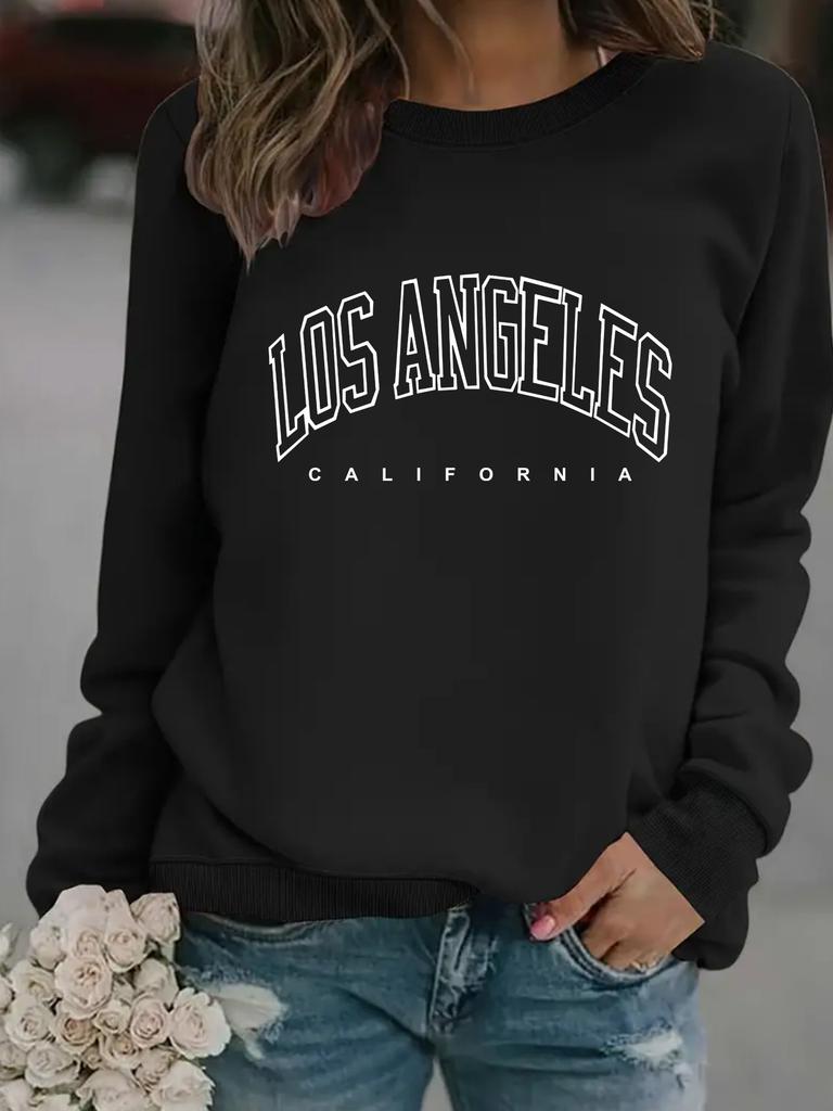 European, American Autumn and Winter Women's Clothing Casual Long-sleeved Crew Neck LOS ANGELES Printed Pullover Sweater