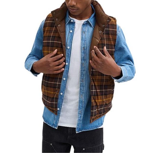 Coach FW24 Logo Embroidered Single-Breasted High Neck Reversible Sleeveless Down Jacket Men Outerwear Brown CT729-X8N