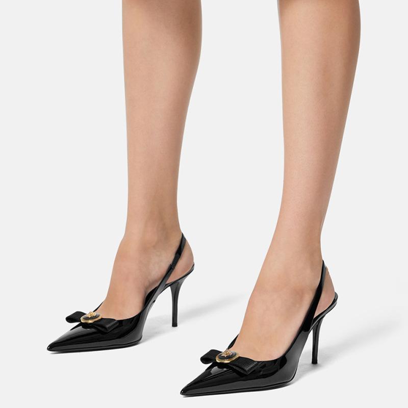 Fashion Handmade Slim Heel High Heels Women Size 32-45 French Style Pointed Toe Bow Low Cut Boutique Shoes Summer