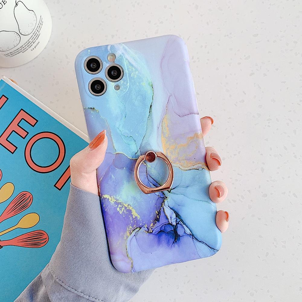 Apple 17ProMax Eye Protection Pink Green Marble for ipone15 /16/XR/8/7P Ring Buckle Holder