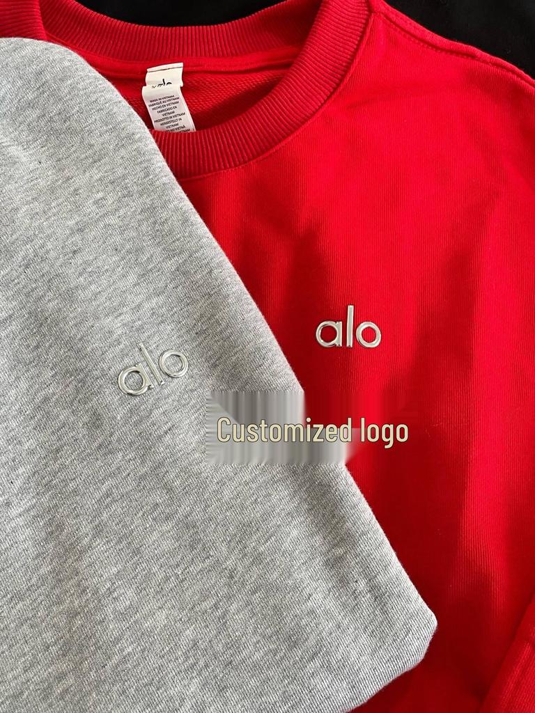 Frühling 2025 Brieflogo Locker geschnittener Frottee-Hoodie - Rundhalsausschnitt, Langarm, Einfarbig, Vielseitiges Unisex-Design