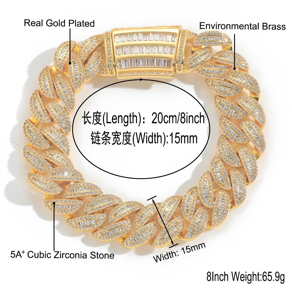 Hip Hop Bracelet 15mm Mixed Set T Square Zircon Cuban Chain Men's Niche Bracelet