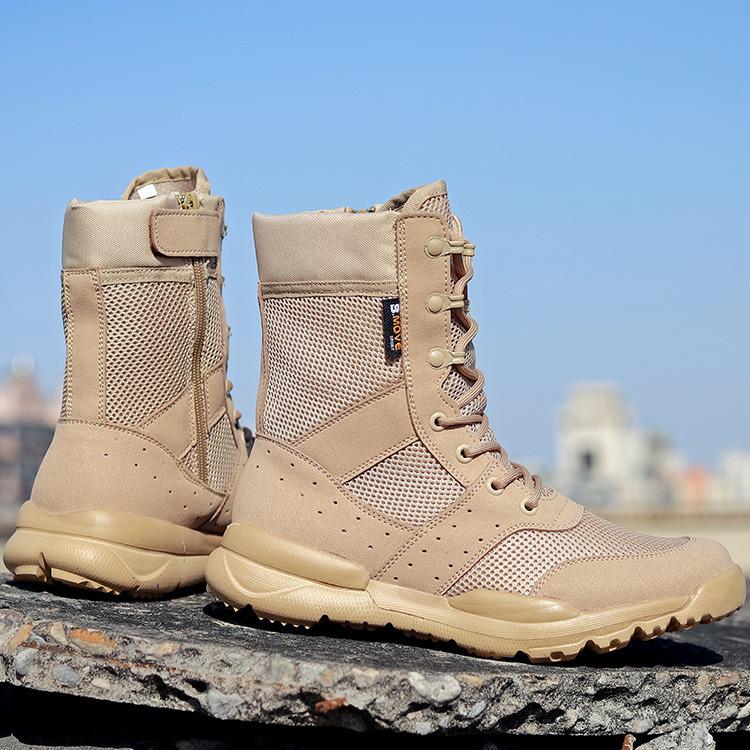 Unisex Breathable Summer Combat Boots - Lightweight, High-Top, Tactical, Side Zipper for Outdoor Use