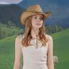 Jazz Hat Hollow Design Wide Brim Sun Hat Adjustable Drawstring Cowboy Hat