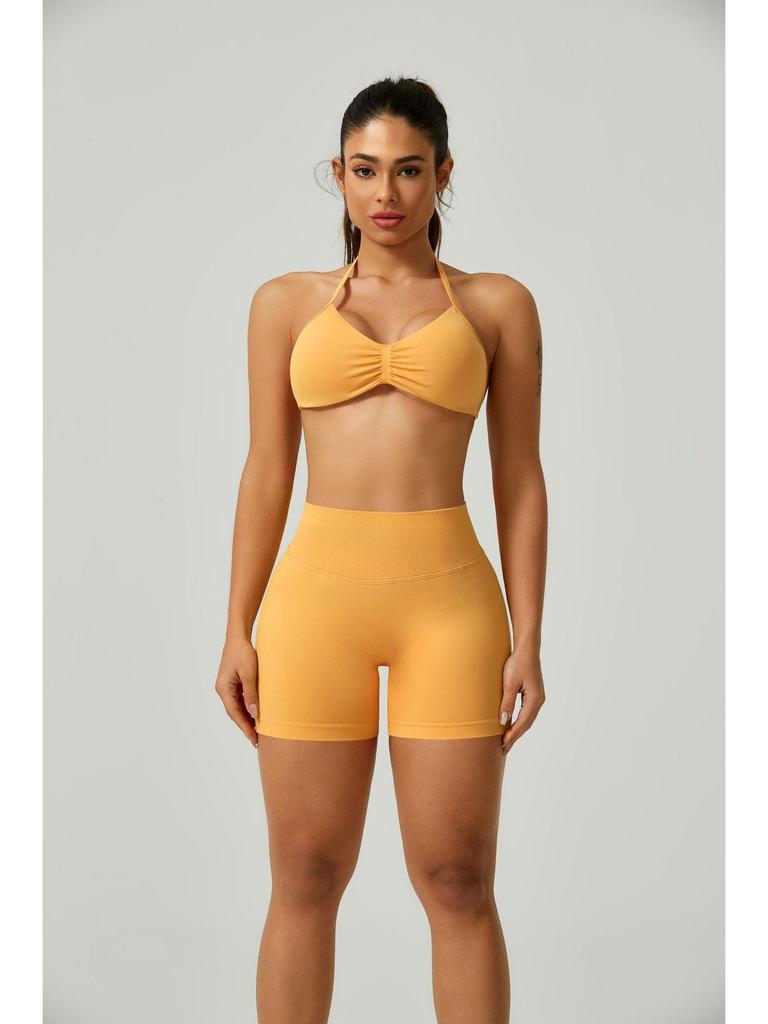 European Halter Neck Seamless Yoga Bra: Sexy, High Elasticity, Matte Finish, Beautiful Back Design