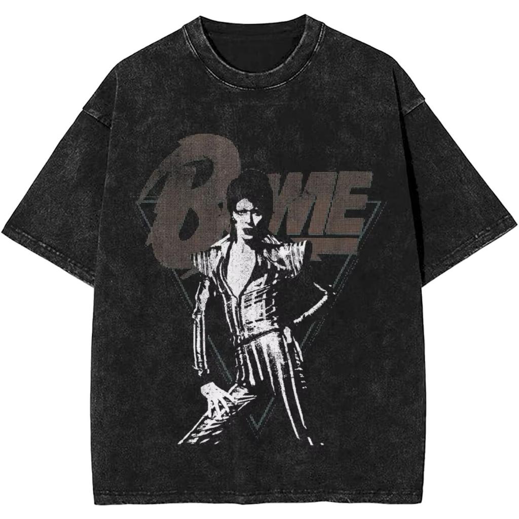 From The Vintage Washed T Shirt Men Davids Bowied Vintage Cotton T-Shirts Summer O Neck Leisure Tees Clothe