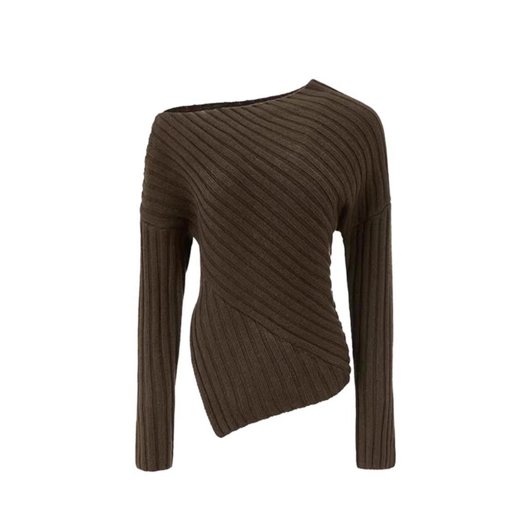 Zhao Lusi-Inspired Off-Shoulder Striped Knit Top - Spring 2026 Arrival