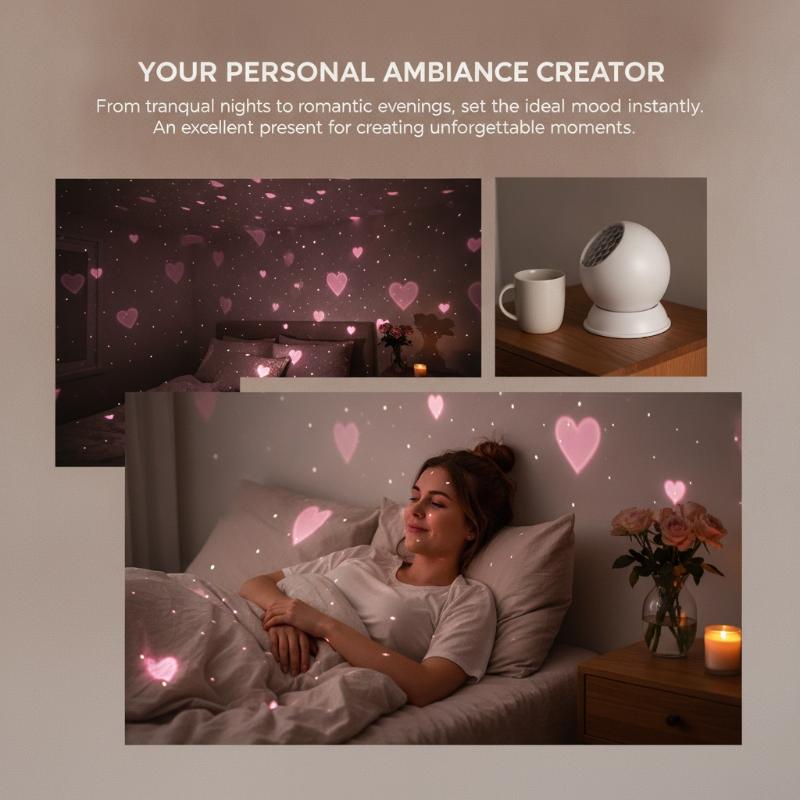 Portable Dynamic Romantic Love Heart Projection Night Light Ipx4 Waterproof For Bedroom Outdoor Camping Decor