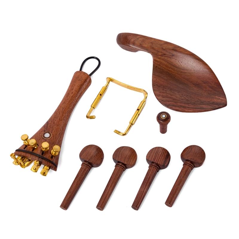 Wood Violin Replacement Parts include Fine-Tuning Chinrest Strings Tail Nail Tail Rope Accessory Kit for 4/4 Violin 1