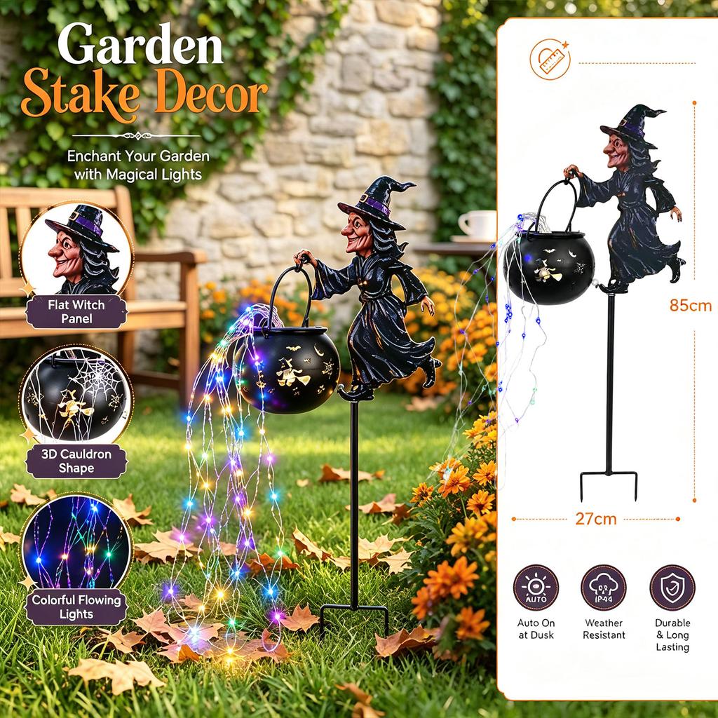 Hexenkessel Gartenlicht mit Leuchteffekt für Halloween und Außendekoration