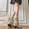Pointed Short Boots Skinny Cowboy Boots Martin Boots Women's Western White Coarse Heel Short Tube Rice