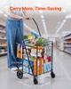 Shopping Cart, Folding Grocery Utility Cart with Dual Baskets, Waterproof Liner & Wheels, 45 KG Large Load Capacity, Heavy Duty Laundry Basket for