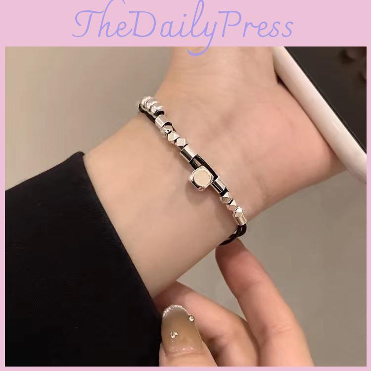 Geometric Unique Silver Square Leather Bracelet For Men And Women 2024 Summer