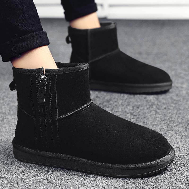 Pánské Nové Klasické Pánské Kotníkové Zimní Sněhule z Pravé Semišové Kůže s Vlněnou Podšívkou z Kožešiny Plyšová Izolace Protiskluzové Odolné Boty
