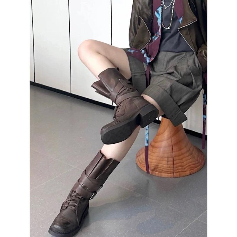 Cowhide version retro Martin boots women's new thick heel belt buckle short boots thin locomotive boots versatile single boots
