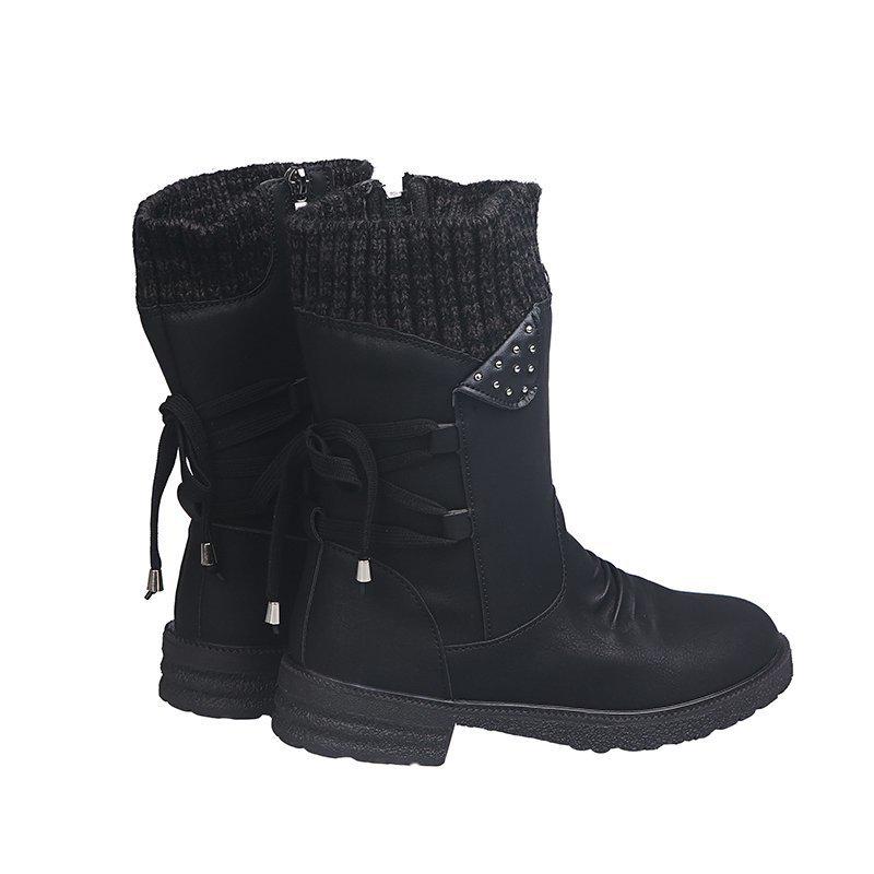 2025 Plus Size Women's Martin Boots: Chunky Heel Mid-Calf Winter Fashion, European & American Style