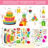 Whaline 6 Sheets Happy Birthday Window Clings Colorful Birthday Cake Balloon Banner Double-Sided Window Stickers for Boys Girls Anniversary Party
