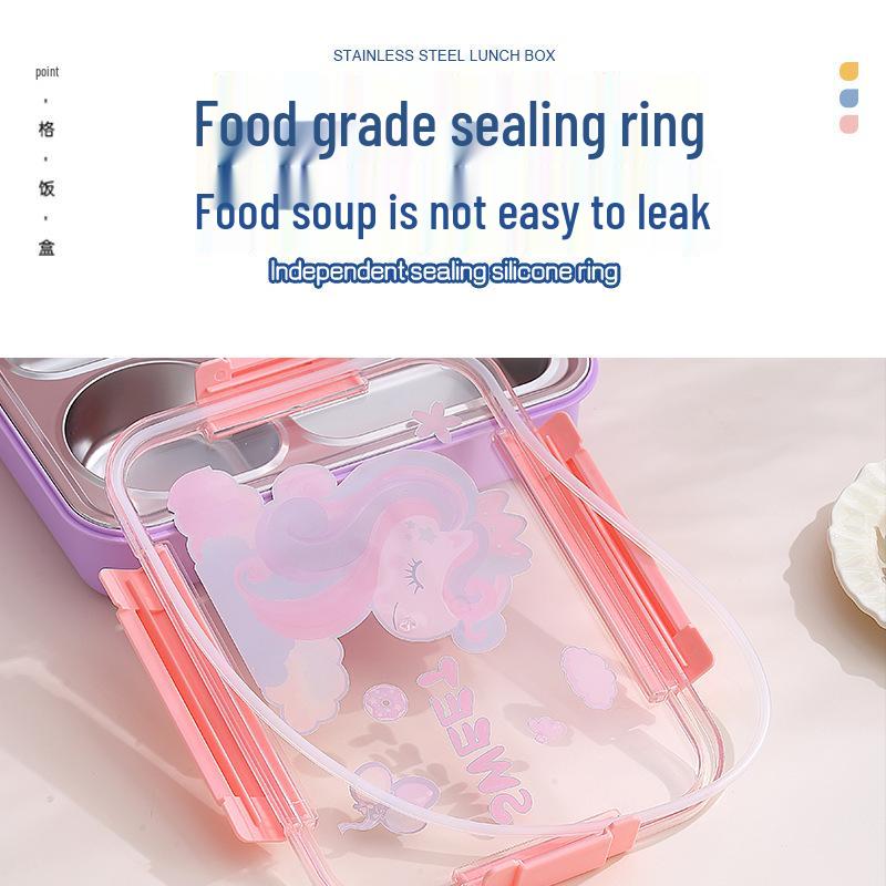 Cartoon Stainless Steel Insulated Lunch Box with Cutlery - Fresh & Stylish Student Design